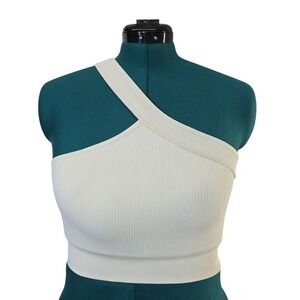 Ribbed One Shoulder Crop Top Sleeveless Tank Top‎ Casual Creamj Size L